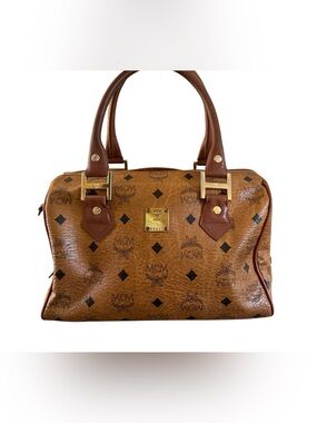Vintage MCM Visetos Boston Bag Speedy Style Satchel Cognac Monogram Authentic